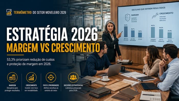 Executivos analisam estratégias de margem e crescimento para a indústria moveleira em 2026 em reunião com dados de mercado