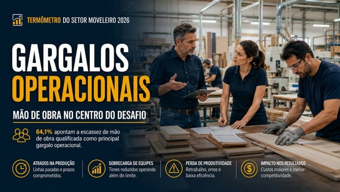 Profissionais da indústria moveleira analisam processos produtivos em fábrica diante do desafio da escassez de mão de obra qualificada