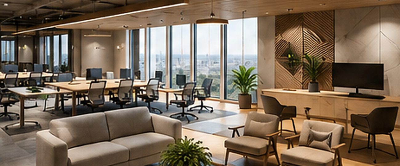 Mobiliário corporativo em escritório contemporâneo